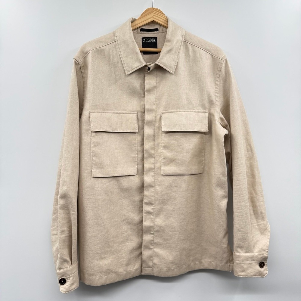 Flawed-Ermenegildo Zegna Linen Overshirt Button Up Shirt beige size medium